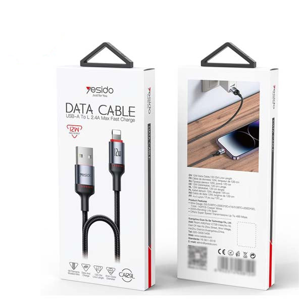 Yesido Ca129L 1.2M 2.4A Lightning Data Cable