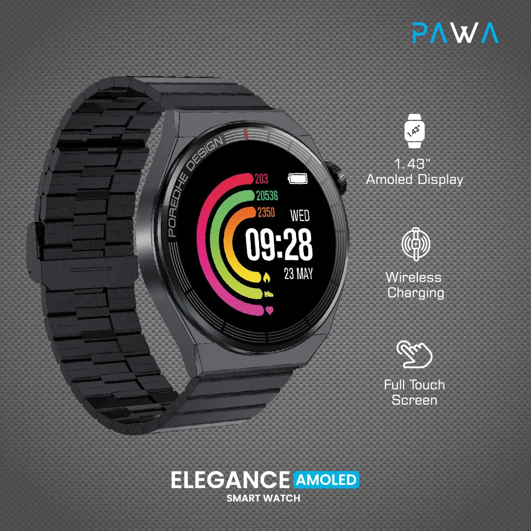 Pawa Elegance Smart Watch With Amoled Display - Black