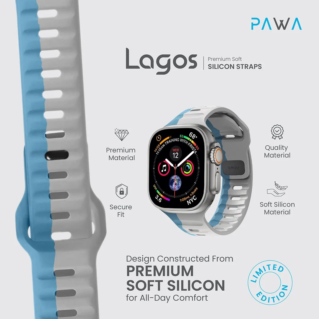 Pawa Lagos Limited Edition Premium Soft Silicon Strap 45/49MM - Grey/Blue