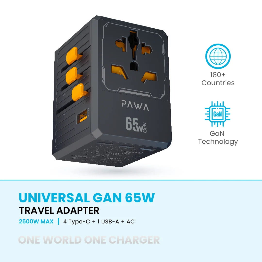 Pawa Universal GaN Travel Charger 65W - Black