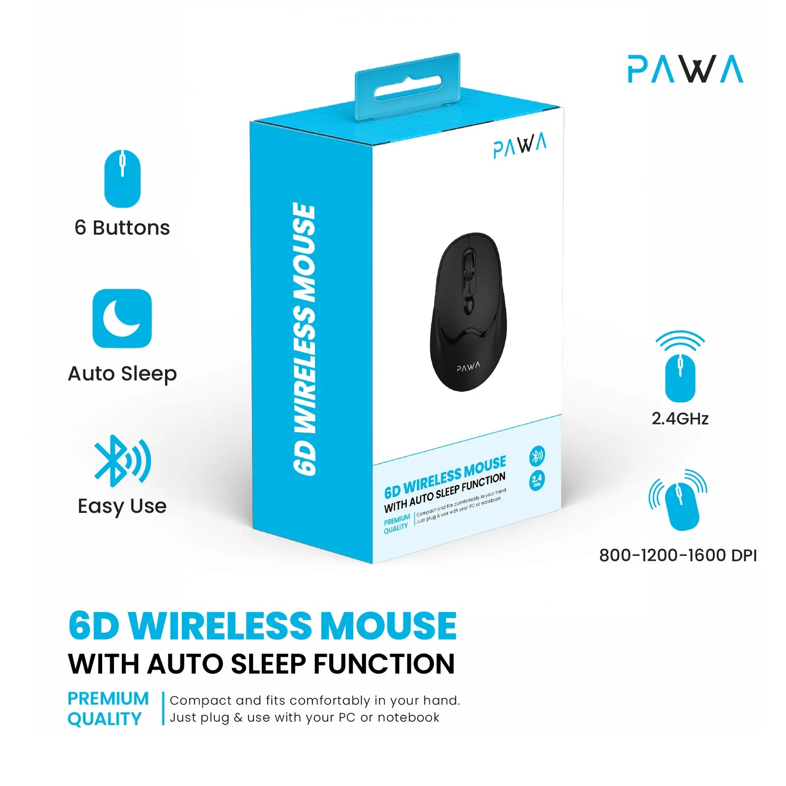 Pawa 6D Wireless Mouse With Auto Sleep Function.