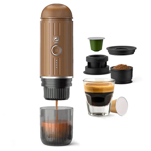 iCafilas 2-in-1 Portable Espresso Maker with Heating - Brown