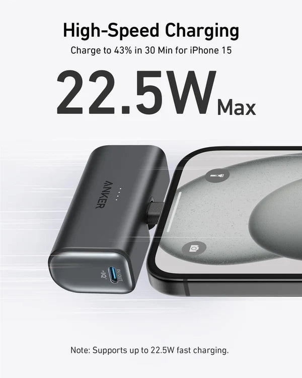 Anker Nano Power Bank 5000mAH 22.5W Built-In USB-C Connector Black