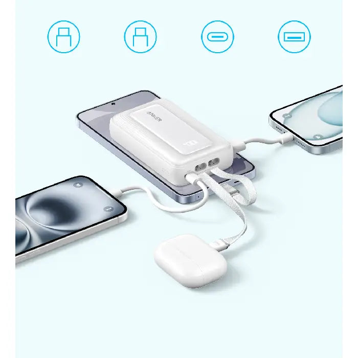 Anker Zolo Powerbank 10000mah 35w Fast Charging Built-in Dual Usb C White