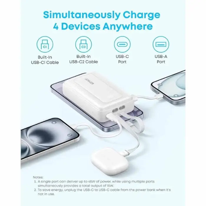 Anker Zolo Powerbank 10000mah 35w Fast Charging Built-in Dual Usb C White