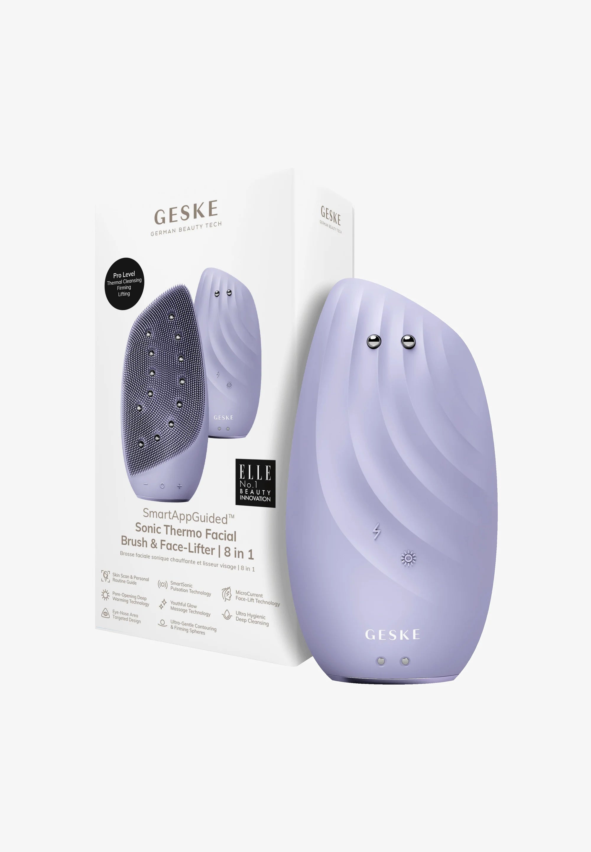 GESKE Face Care -  Sonic Thermo Facial Brush & Face Lifter - 8 In 1 - Purple