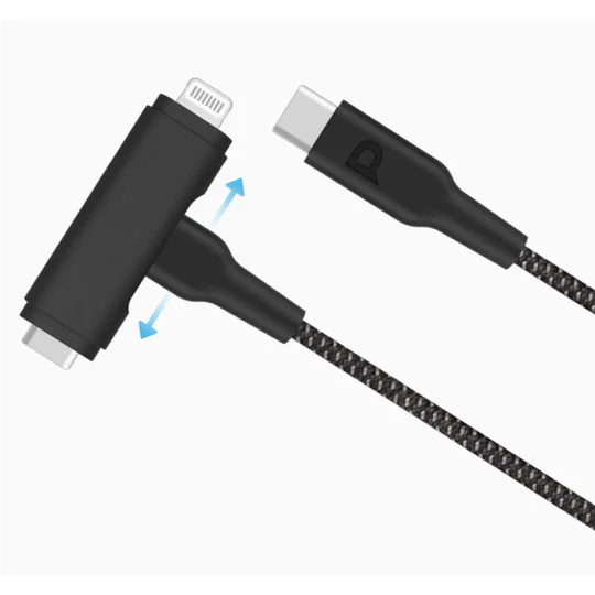 Powerology Braided Usb-C To Usb-C + Lightning Data & Fast Charge 1.2M/4Ft Black