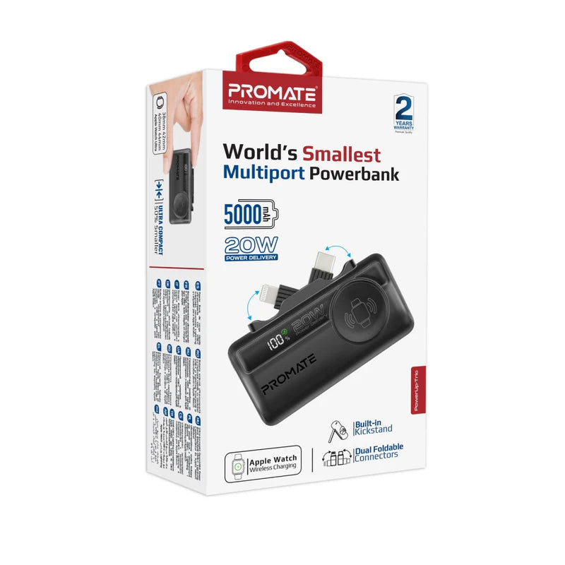 Promate 5000mAh Ultra-Compact fast charging Power Bank -Black