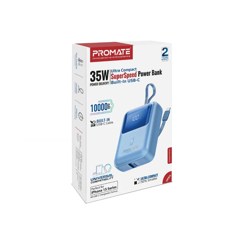 Promate-20000mAh Ultra Compact 35W SuperSpeed™ Power Bank - Blue