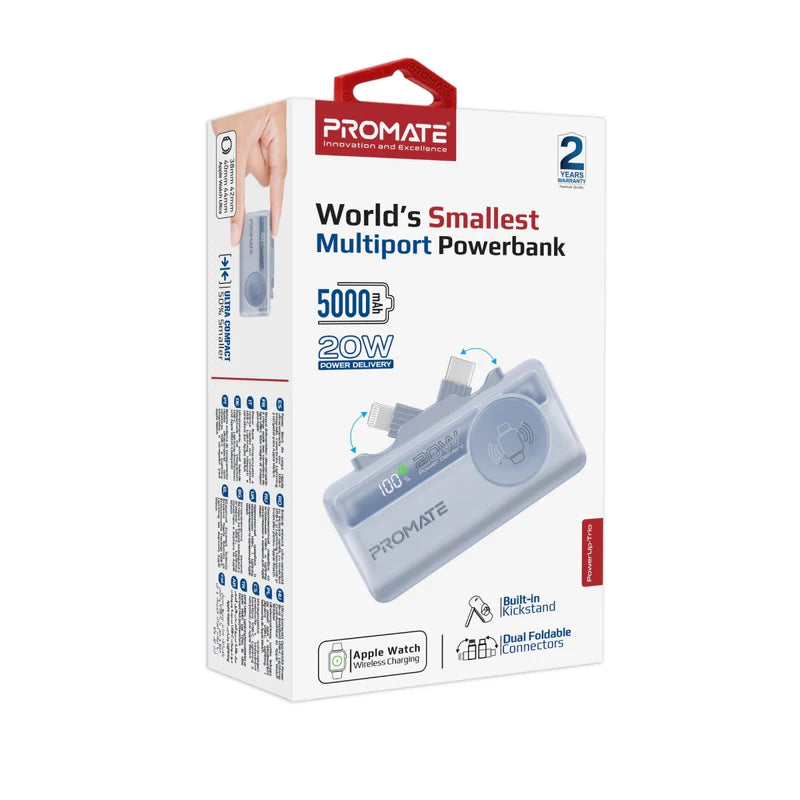 Promate 5000mAh Ultra-Compact fast charging Power Bank -Blue