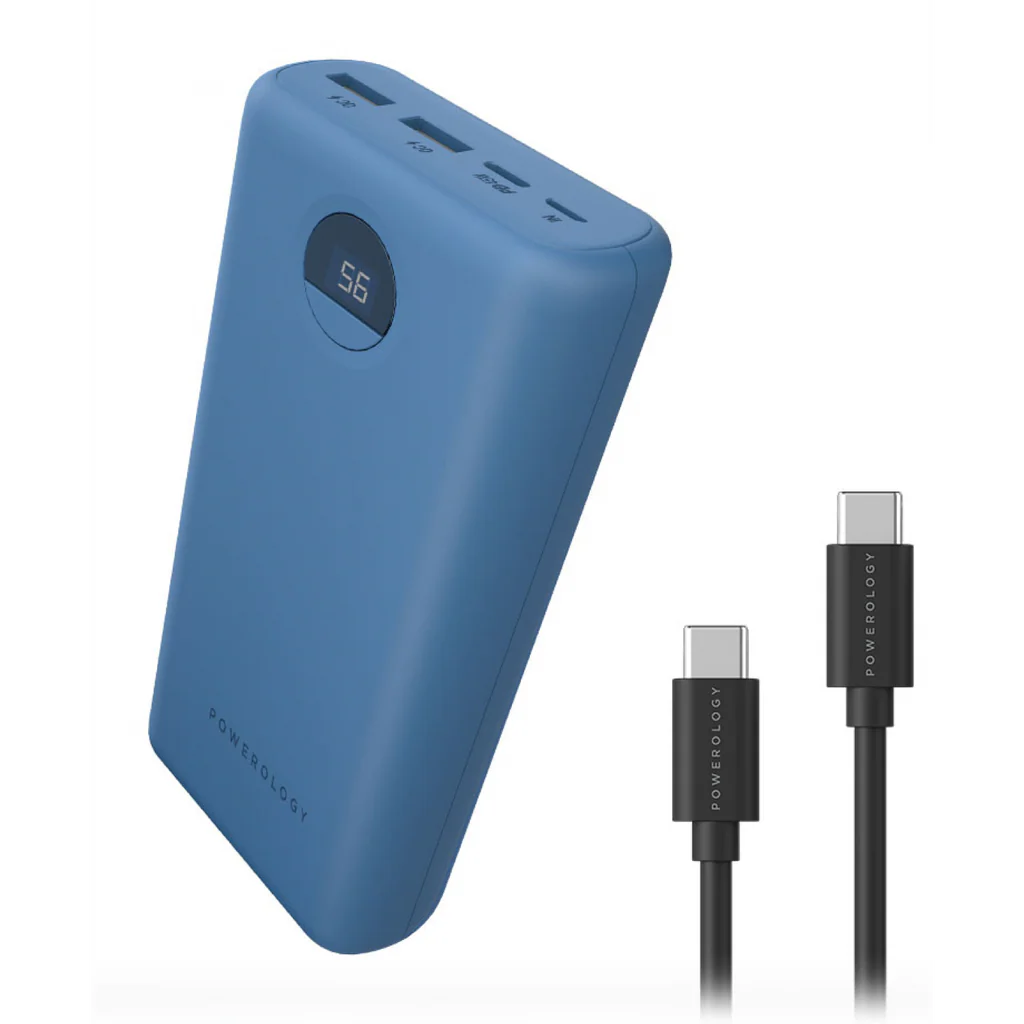 Powerology 10000Mah Retractable Cable Power Bank Blue