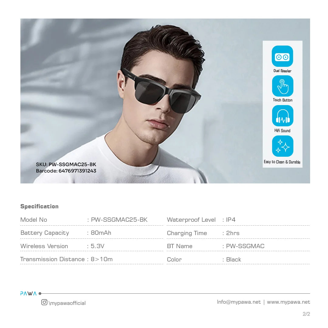 Pawa Smart Sunglass with Music and Call