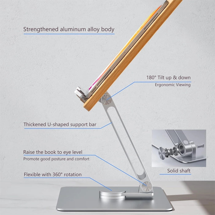 360 ° كتاب قابل للتعديل قابلة للدوار ، حامل الحامل والكمبيوتر المحمول - الخشب البني الألومنيوم