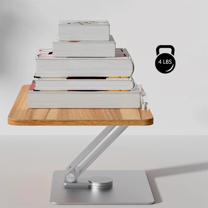 360 ° كتاب قابل للتعديل قابلة للدوار ، حامل الحامل والكمبيوتر المحمول - الخشب البني الألومنيوم