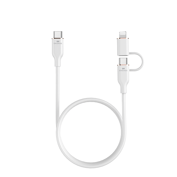 Engage Super Soft Silicone USB-C To USB-C Cable With Lightning Adapter (White)