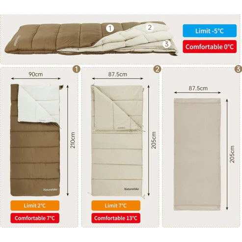 Naturehike Cengran Layered Sleeping Bag 3 Layer - Brown (210*90)