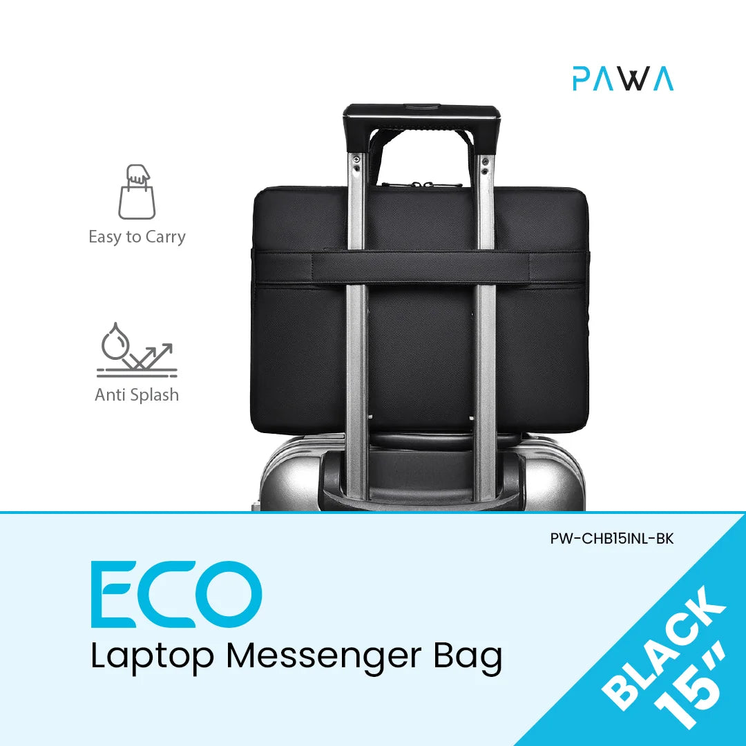 Pawa Eco Laptop Messenger Bag. 15in -Black