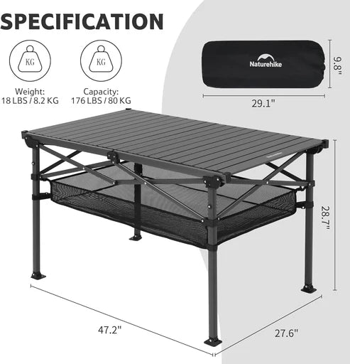 Naturehike Simple Star H01 Foldable Table - Black (120*70*73)