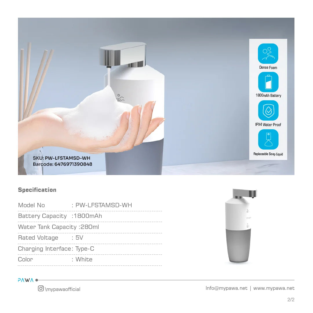 Pawa Soap Dispenser Automatic with 2 Levels of Distance Sensing.