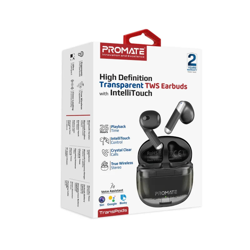 Transparent TWS Earbuds with IntelliTouch - Black - TJRZE0A