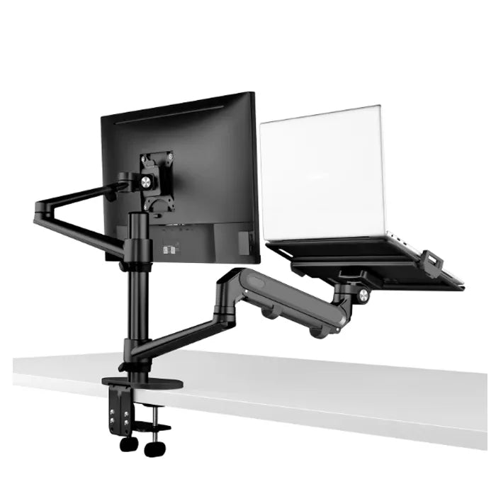 GAMVITY ALUMINUM HEIGHT ADJUST DESKTOP 17-32 INCH MONITOR MOUNT GAS SPRING ARM+12-17 INCH LAPTOP HOLDER STAND FULL MOTION OL-3L PRO- BLACK