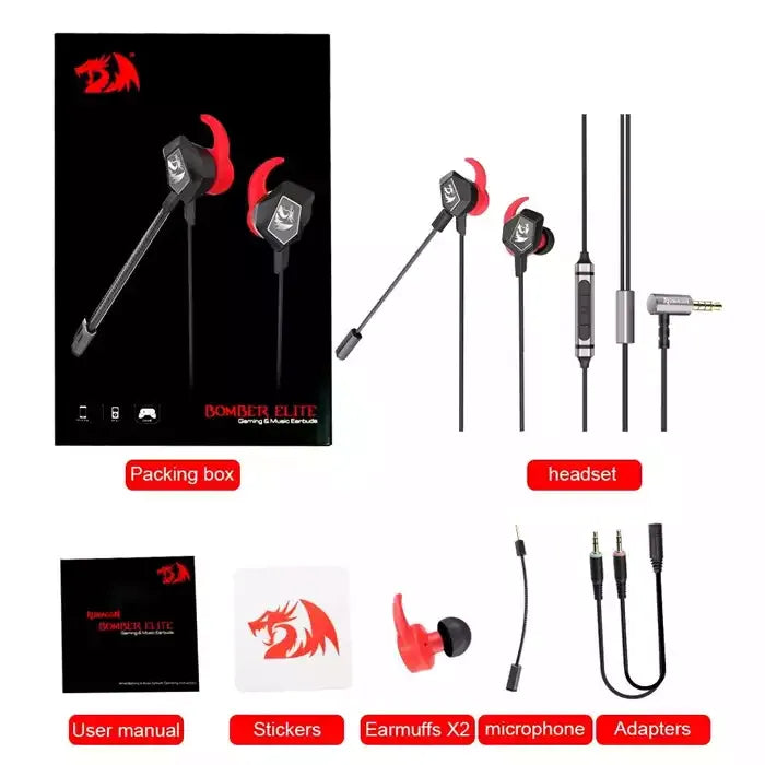 REDRAGON BOMBER ELITE  WIRED GAMING&MUSIC IN-EAR HEADSET - BLACK