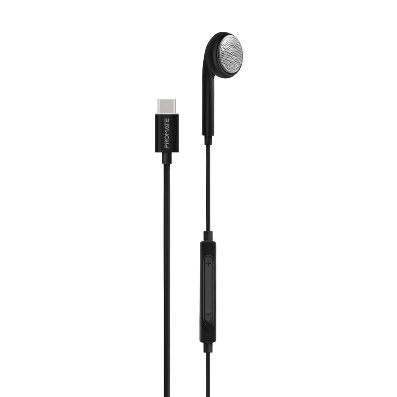 Promate Lingo-C Ergonomic In-Ear USB-C Wired Mono Earphone - Black - TJRWDZN