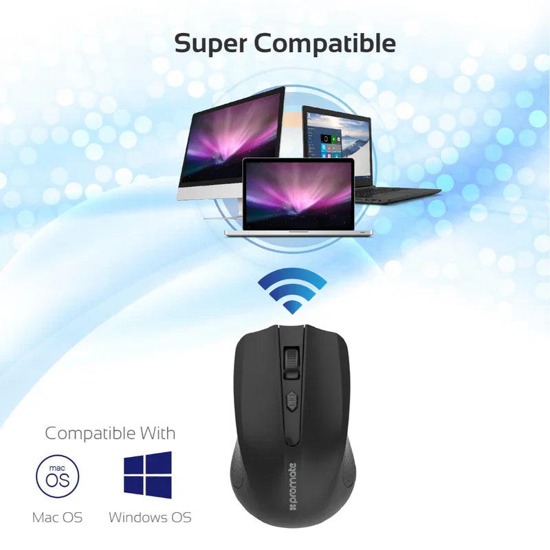 Promate Clix-8 2.4GHz Wireless Ergonomic Optical Mouse - Black - TJRVY35