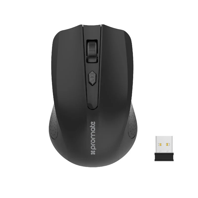 Promate Clix-8 2.4GHz Wireless Ergonomic Optical Mouse - Black - TJRVY35