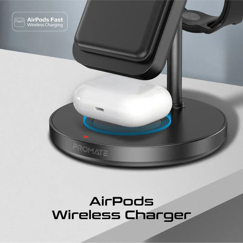 Promate 4-in-1 Charging Station with 15W MagSafe Wireless Charger - Black - TJRKVFT