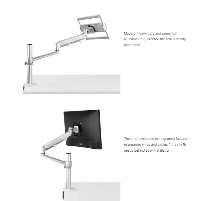 GAMVITY ADJUSTABLE HEIGHT ALUMINUM GAS SPRING MONITOR ARM FOR LAPTOP AND MONITOR OL-1S PRO - SILVER