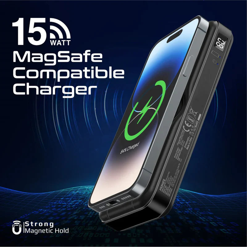 Promate 10000mAh 5-in-1 Foldable MagSafe Wireless Charger - Black - TJRENSD