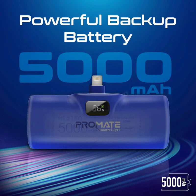 Promate 5000mAh Ultra-Compact Fast Charging Power Bank with Lightning - Blue - TJR2C9L