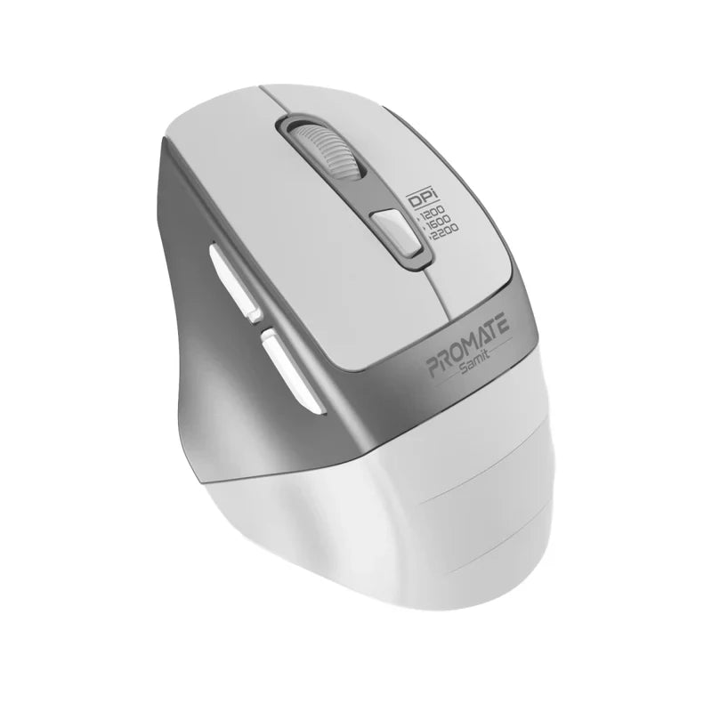 Promate Samit 2.4GHz Ergonomic Silent Click Wireless Mouse - White - TJR6WN0