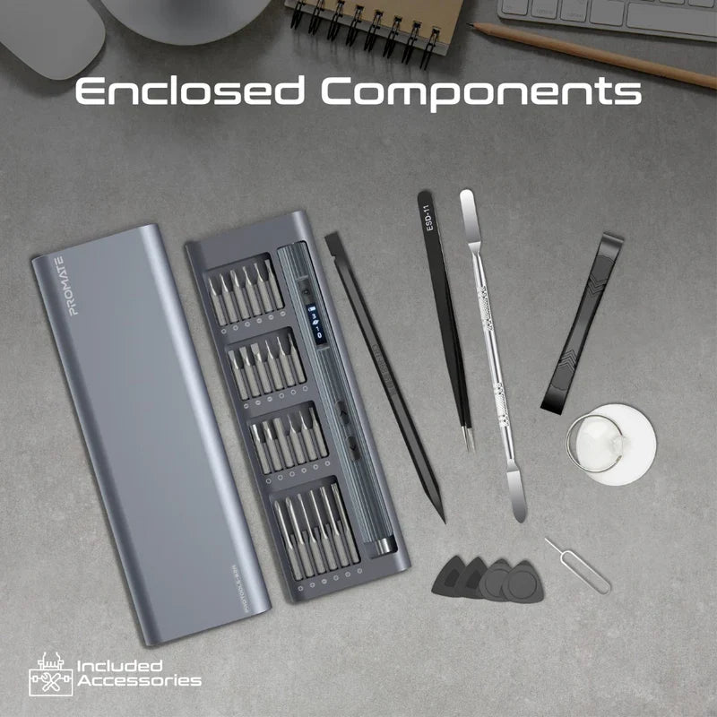 طقم مفك البراغي الكهربائي اللاسلكي المكون من 62 قطعة مع ضوء LED - رمادي - TJR8UPK