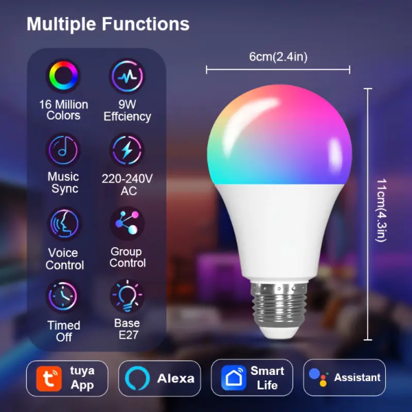 Tuya Smart Wifi Bulb Rgb+Cw E27 With Wifi+Bluetooth Dual Mode