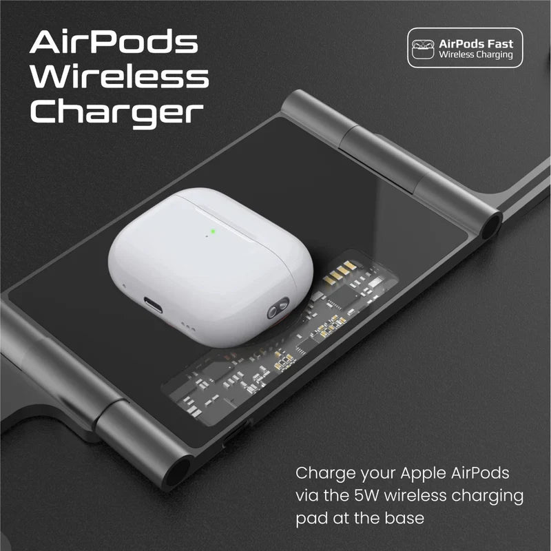 Promate AuraFold-Trio Ultra-Slim Transparent Foldable 15W MagSafe Charger - Black - TJR2CLH