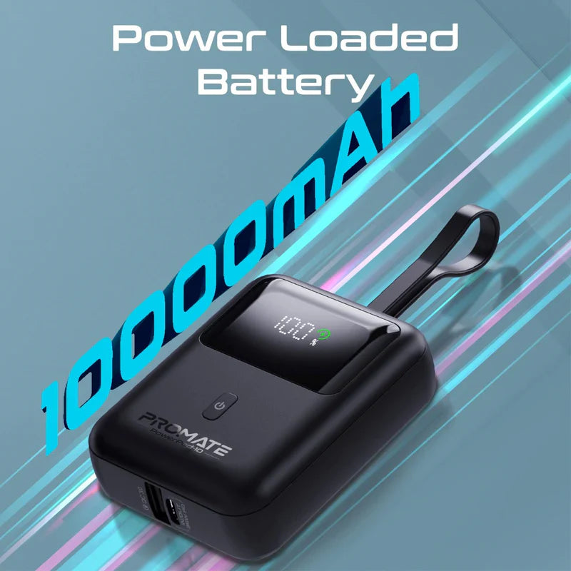 Promate 10000mAh Ultra Compact 35W Power Bank with USB-C - Black - TJR7L2S