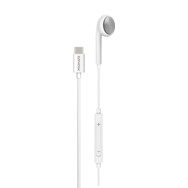 Promate Lingo-C Ergonomic In-Ear USB-C Wired Mono Earphone - White - TJRU1ZE