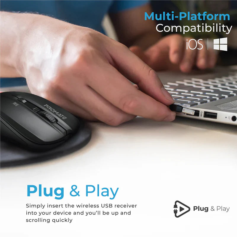 Promate Contour Wireless Ergonomic Mouse - Black - TJRUGXB