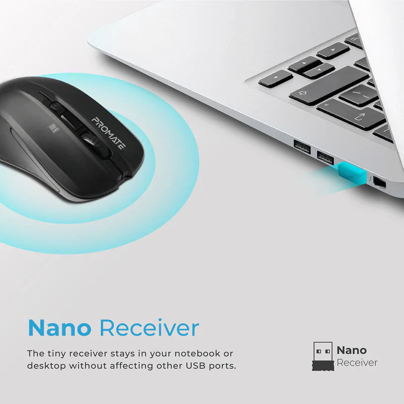 Promate Contour Wireless Ergonomic Mouse - Black - TJRUGXB