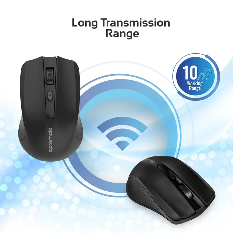 Promate Clix-8 2.4GHz Wireless Ergonomic Optical Mouse - Black - TJRVY35