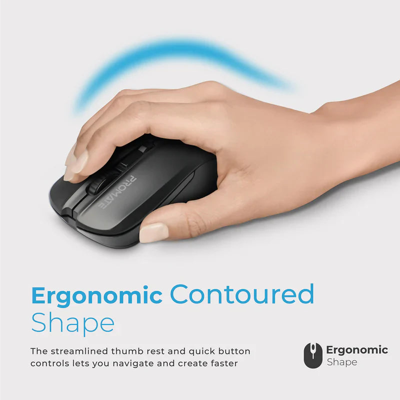 Promate Contour Wireless Ergonomic Mouse - Black - TJRUGXB