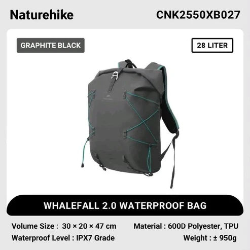 Naturehike Whale-fall Waterproof Backpack IPX7 - Black (28L)