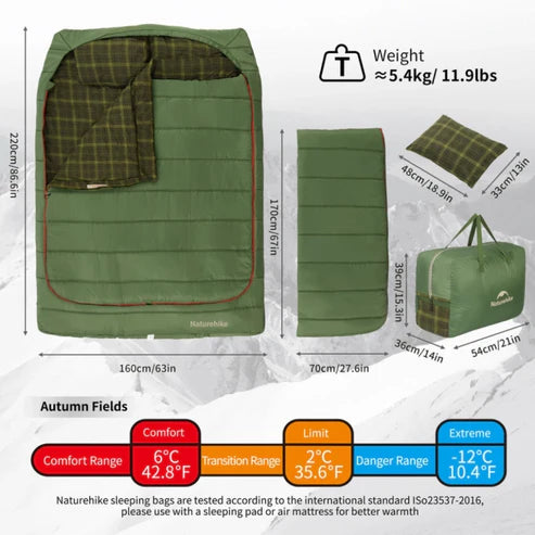 Naturehike Akino Double Sleeping Bag - Dill Green (220*160)