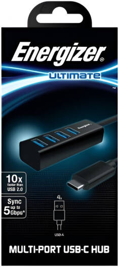 Energizer USB-C Multi Port Hub /4 x USB-A ports/ Black