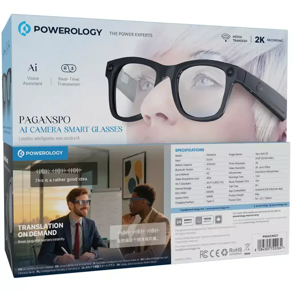 Powerology Paganspo Ai Camera Smart Glasses Grey