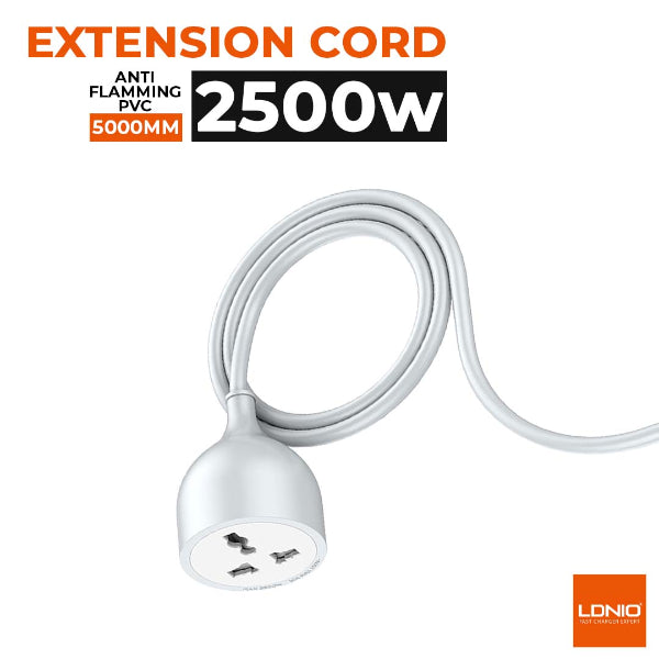LDNIO 5M Extension Power Cord with Universal Socket 2500W – White SC1017