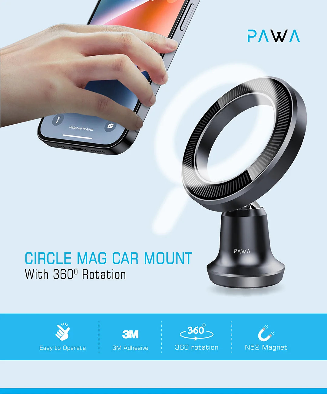 Pawa Circle Magnetic Car Mount with 360 Rotation