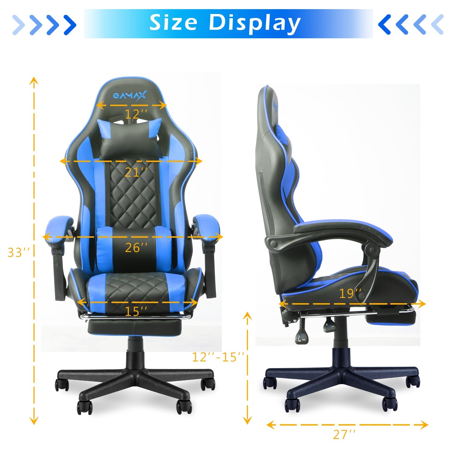 Gamax Gaming Chair Model 1-LT001L مع مسند الذراعين ومسند القدمين القابل للاحتفاظ به